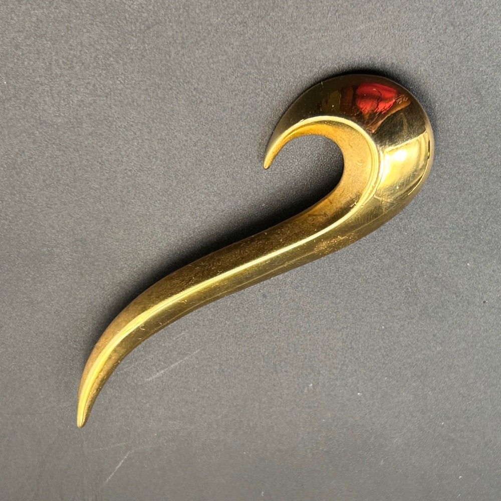 VTG Erwin Pearl PEP Gold Tone Modernist Abstract Swoop Brooch Pin Minimalist 80s
